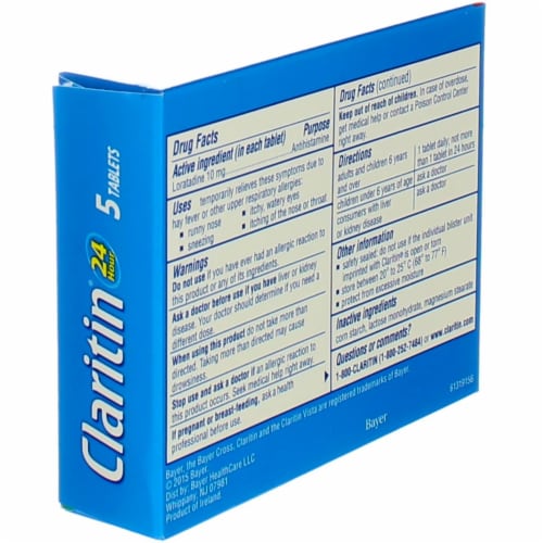 Claritin 24 Hour Allergy Relief Tablets Loratadine 10mg Perspective: left