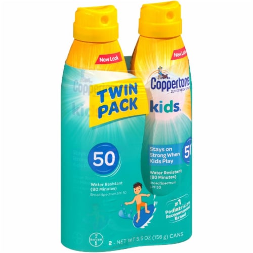 Coppertone Kids Water Resistant Sunscreen Spray SPF 50 Twin Pack 2 Count Perspective: left