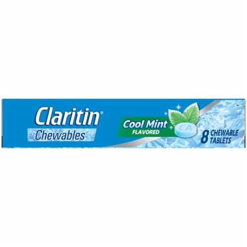Claritin 24 Hour Allergy Relief Cool Mint Chewable Tablets Loratadine 10mg Perspective: left