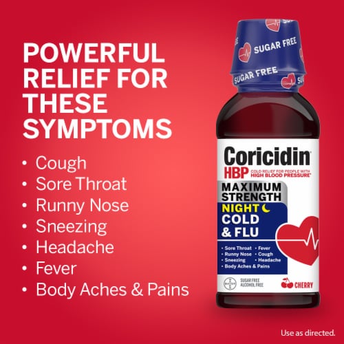 Coricidin® HBP Sugar Free Nighttime Cherry Liquid Cold & Flu Medicine Perspective: left