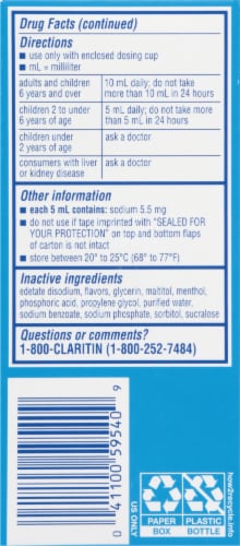 Claritin® Liquid Non-Drowsy Honey Flavored Loratadine Oral Solution Perspective: left