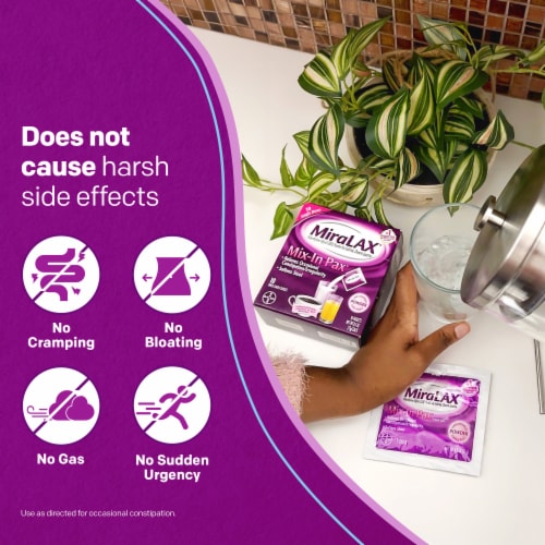 MiraLAX® Laxative Powder Mix-In Packets for Gentle Constipation Relief Perspective: left