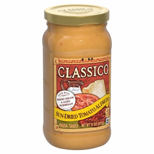 Classico Sun-Dried Tomato Alfredo Spaghetti Pasta Sauce Perspective: left