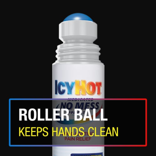 Icy Hot Original Medicated Max Strength Roll-On No-Mess Pain Relief Menthol Liquid Perspective: left
