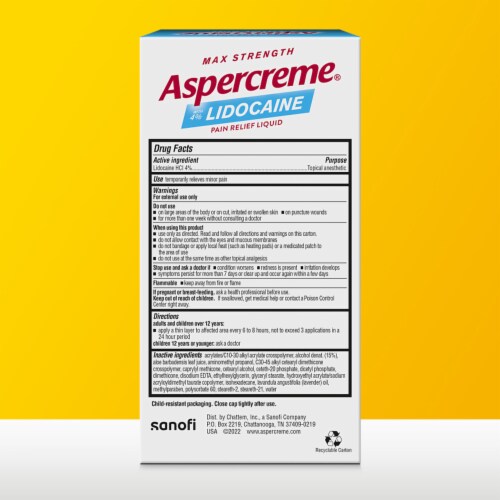 Aspercreme Lidocaine Lavender No-Mess Roll-On Pain Relief Lidocaine Liquid Perspective: left