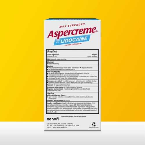 Aspercreme Maximum Strength Lidocaine Pain Relief Liquid No-Mess Roll-On Applicator 4% Lidocaine Perspective: left