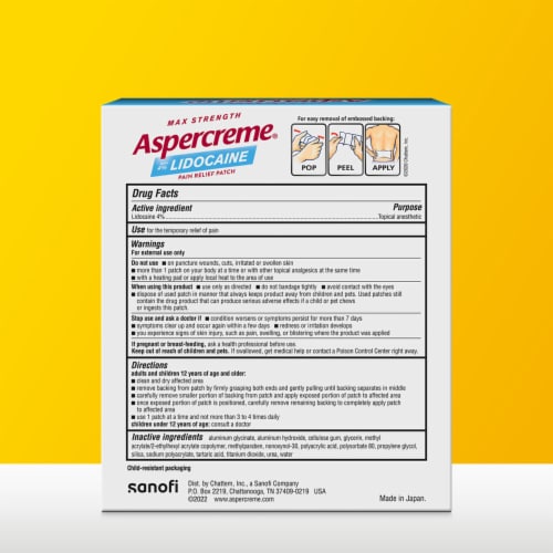 Aspercreme Maximum Strength Odor-Free Joint And Muscle Pain Relief Lidocaine Patches Perspective: left
