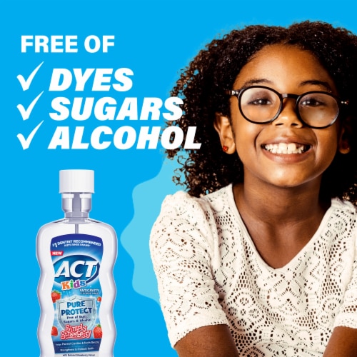 ACT Kids Pure Protect Anticavity Fluoride Mouthwash, No Dyes or Alcohol, Strawberry Perspective: left