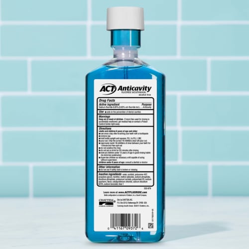ACT Anticavity Fluoride With Zero Alcohol Arctic Blast Mouthwash Perspective: left
