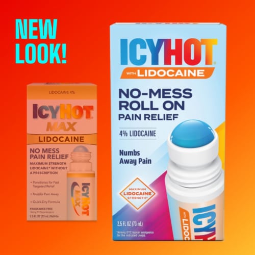 Icy Hot Max Strength No-Mess Roll-on Pain Relief Lidocaine Liquid Perspective: left