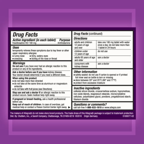 Allegra 24HR Non-Drowsy Antihistamine Tablets Perspective: left