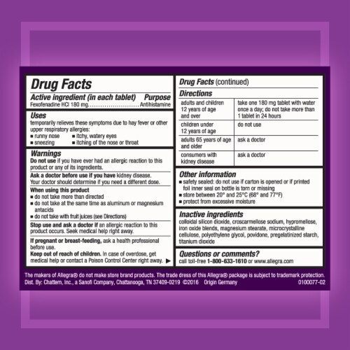 Allegra 24HR Non-Drowsy Antihistamine Tablets Perspective: left