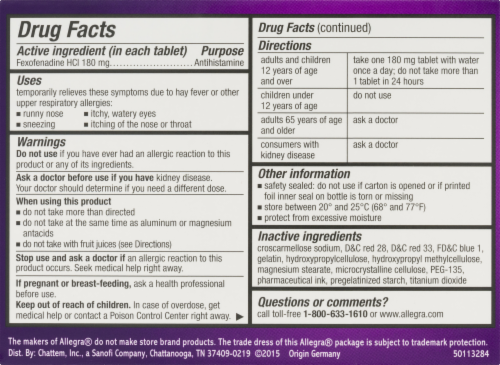Allegra Non-Drowsy 24-Hour Allergy Relief Gelcaps 180mg Perspective: left