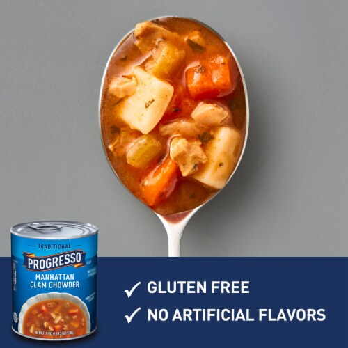 Progresso Traditional Manhattan Clam Chowder Canned Soup Gluten Free Perspective: left