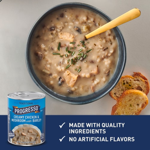 Progresso Traditional Creamy Chicken & Mushroom With Barley Soup Perspective: left