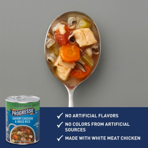 Progresso™ Reduced Sodium Savory Chicken & Wild Rice Soup Perspective: left