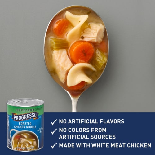 Progresso Reduced Sodium Canned Roasted Chicken Noodle Soup Perspective: left