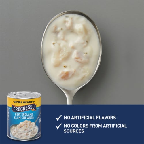 Progresso Rich & Hearty New England Clam Chowder Canned Soup Perspective: left