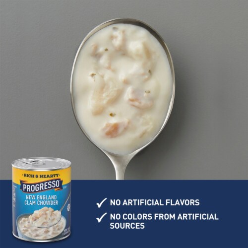 Progresso Rich & Hearty New England Clam Chowder Canned Soup Perspective: left