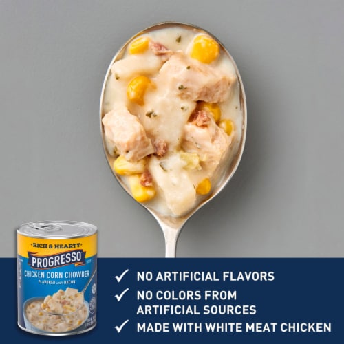 Progresso Rich & Hearty Chicken Corn Chowder Soup Perspective: left