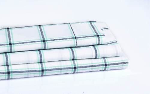 Everyday Living® Cotton/Polyester 200 Thread Count Fitted Sheet - Jasper Plaid Perspective: left