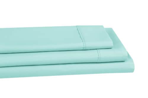Everyday Living 200 Thread Count Cotton/Polyester Fitted Sheet - Bleached Aqua Perspective: left