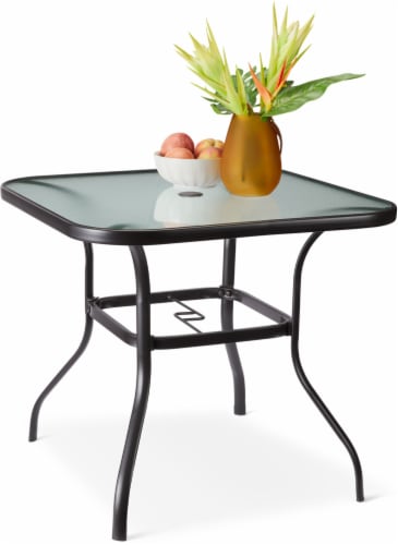 HD Designs Outdoors Orchards Square Glass Top Dining Table Perspective: left