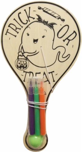 Holiday Home® Halloween Paddleball Wood Coloring Kit Perspective: left