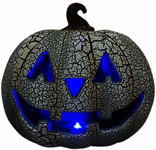 Holiday Home® Round Lighted Crackle Jack-O-Lantern - White/Black Perspective: left
