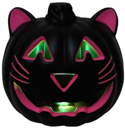 Holiday Home® Lighted Cat Jack O Lantern - Black/Pink Perspective: left