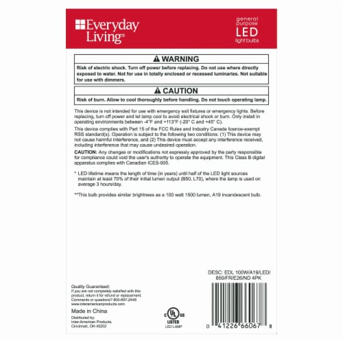 Everyday Living® 12.5-Watt (100-Watt) A19 LED Light Bulb - Daylight (5000K) Perspective: left