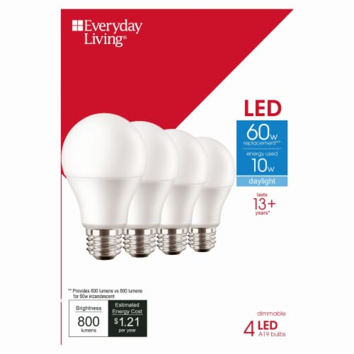 Everyday Living® 10-Watt (60-Watt) A19 LED Dimmable Light Bulb - Daylight (5000K) Perspective: left