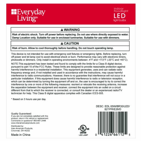 Everyday Living® 9.5-Watt (65-Watt) BR30 Indoor LED Floodlight Bulbs Perspective: left