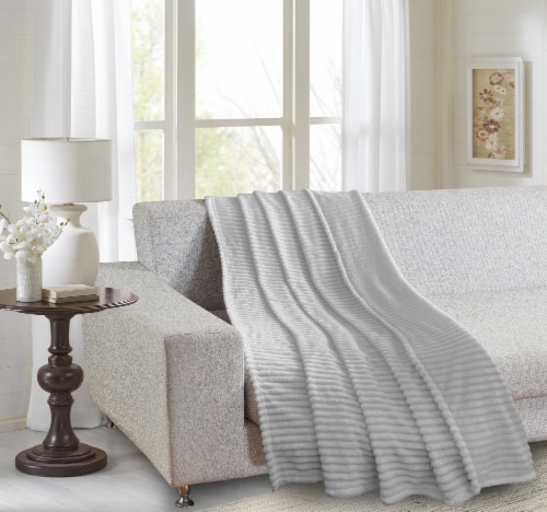 Everyday Living® Ribbed Microplush Throw - Gray Perspective: left