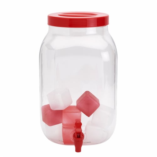 HD Designs Outdoors Acrylic Beverage Dispenser with Cups & Ice - Red Perspective: left