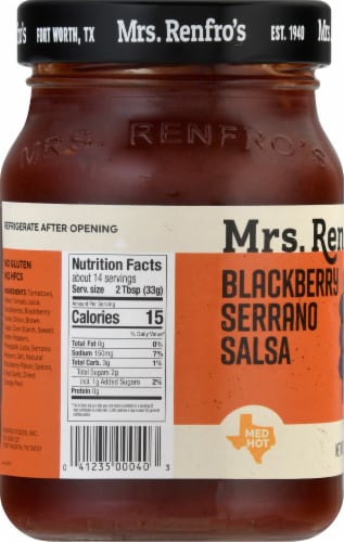 Mrs. Renfro's® Medium Hot Blackberry Serrano Salsa Perspective: left