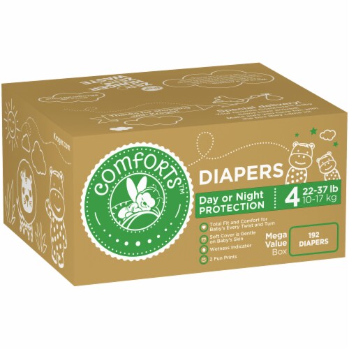 Comforts™ Day or Night Diapers Size 4 (22-37 lbs) Mega Value Box Perspective: left
