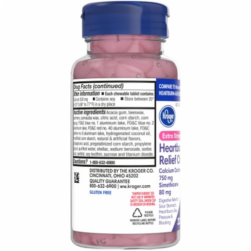 Kroger® Mixed Berry Flavor Extra Strength Heartburn & Gas Relief Chewable Tablets Perspective: left