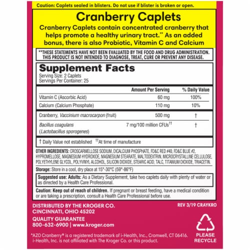 Kroger® Cranberry Urinary Tract Health Supplement Caplets 500mg Perspective: left