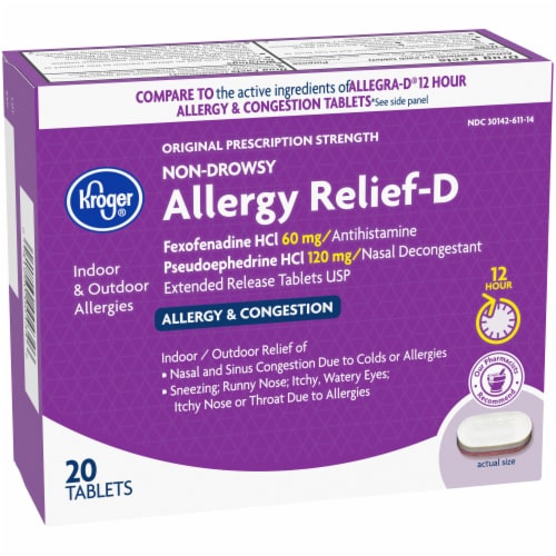 Kroger® Non-Drowsy Allergy Relief-D Tablets 120mg Perspective: left