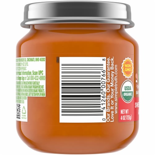 Simple Truth Organic® Sweet Potato and Apple Stage 1 Baby Food Puree Jar Perspective: left