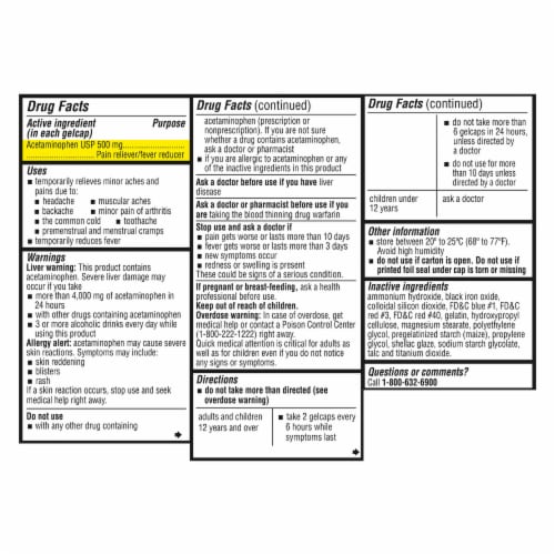 Kroger® Extra Strength Pain Reliever and Fever Reducer Acetaminophen Rapid Release Gelcaps 500mg Perspective: left