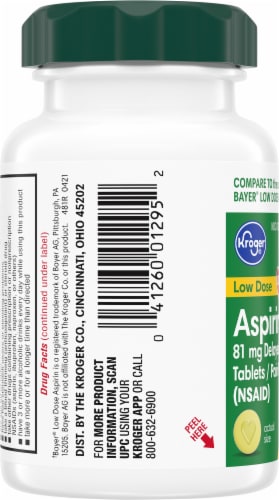Kroger® Low Dose Aspirin Delayed-Release Tablets 81mg Perspective: left