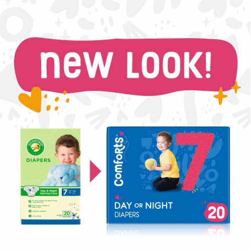 Diapers Size 7, 20 Count, Kroger Comforts Day Night Disposable Diapers, 41+ Pounds