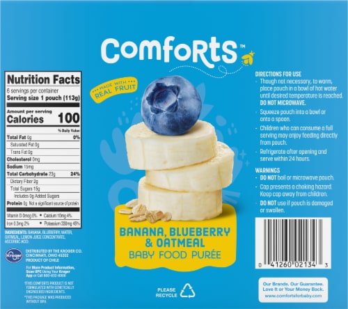 Comforts™ Banana Blueberry Oatmeal Baby Food Pouches Perspective: left