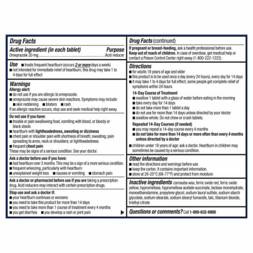 Kroger® 24 Hour Delayed Release Heartburn Acid Reducer Omeprazole Tablets 20mg Perspective: left