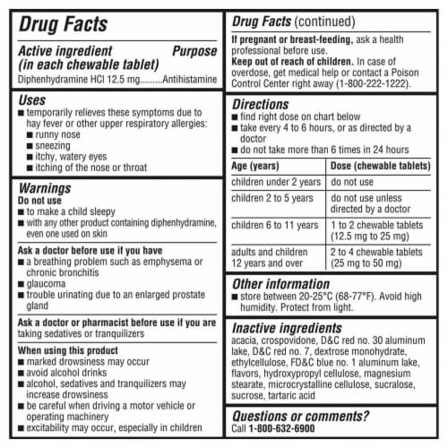 Kroger® Children's Allergy Relief Chewable Tablets Diphenhydramine HCl 12.5mg Grape Flavored Perspective: left