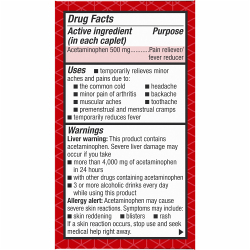 Kroger® Extra Strength Acetaminophen Pain Reliever & Fever Reducer Caplets 500mg Perspective: left
