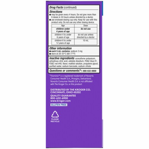 Kroger® Children's Grape Flavor Night Time Cold & Cough Liquid Medicine Perspective: left