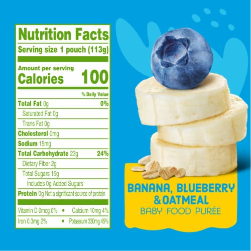 Comforts™ Banana Blueberry & Oatmeal Stage 2 Baby Food Puree Pouch Perspective: left